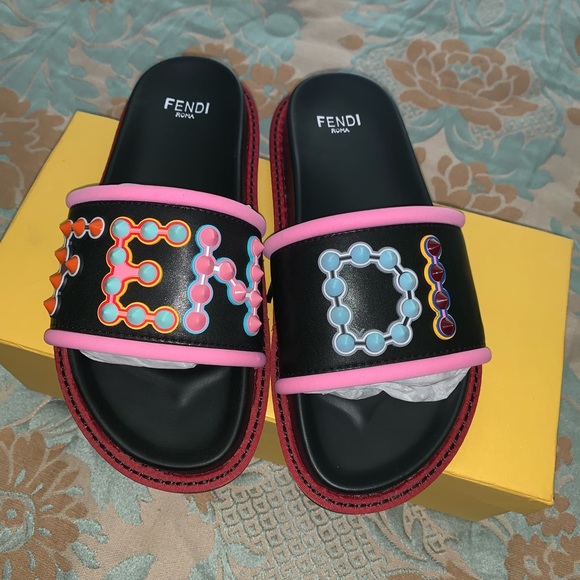 fendi studded logo slides